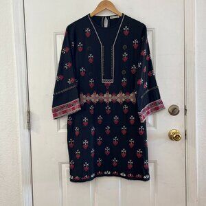 Ulla Johnson Black Aztec Embroidered Intricate Beaded Bohemian Dress Sz 0P